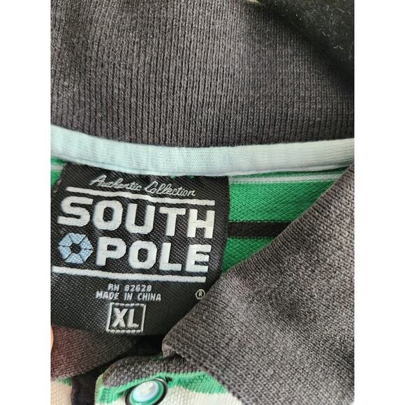 Y2k South Pole Men's Striped Green Polo Xl - Picture 5 of 9